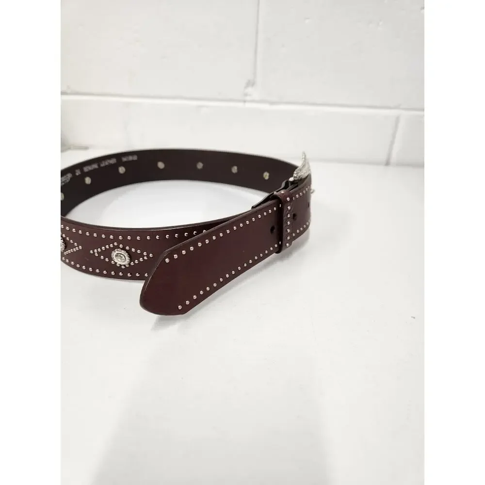 Nocona Women's Western/Cowgirl Studded Leather Belt, Size 28, In Brown & Silver